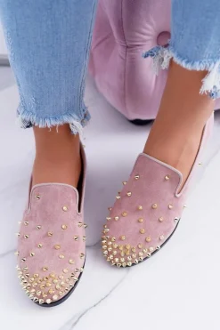 Balerinki Damskie Lu Boo Różowe Zamszowe Lordsy z Ćwiekami Odessa