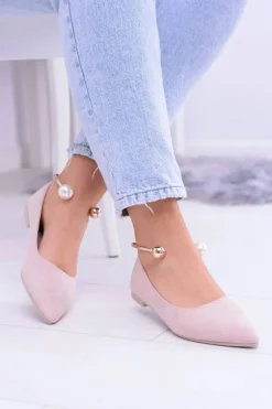 Balerinki Pudrowy Róż Z Bransoletką W Szpic Mami
