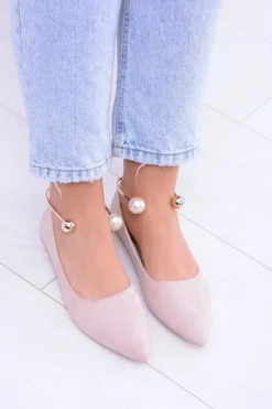 Balerinki Pudrowy Róż Z Bransoletką W Szpic Mami
