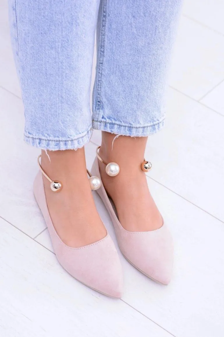 Balerinki Pudrowy Róż Z Bransoletką W Szpic Mami