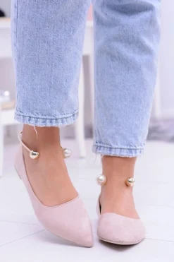 Balerinki Pudrowy Róż Z Bransoletką W Szpic Mami