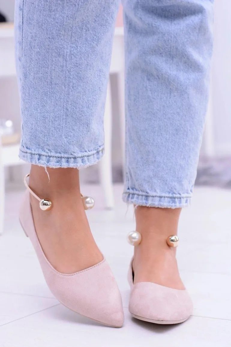 Balerinki Pudrowy Róż Z Bransoletką W Szpic Mami