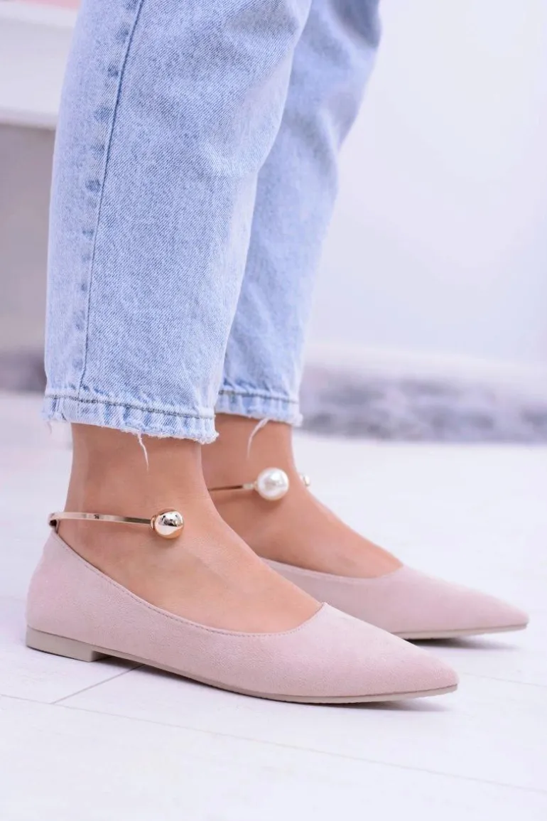 Balerinki Pudrowy Róż Z Bransoletką W Szpic Mami
