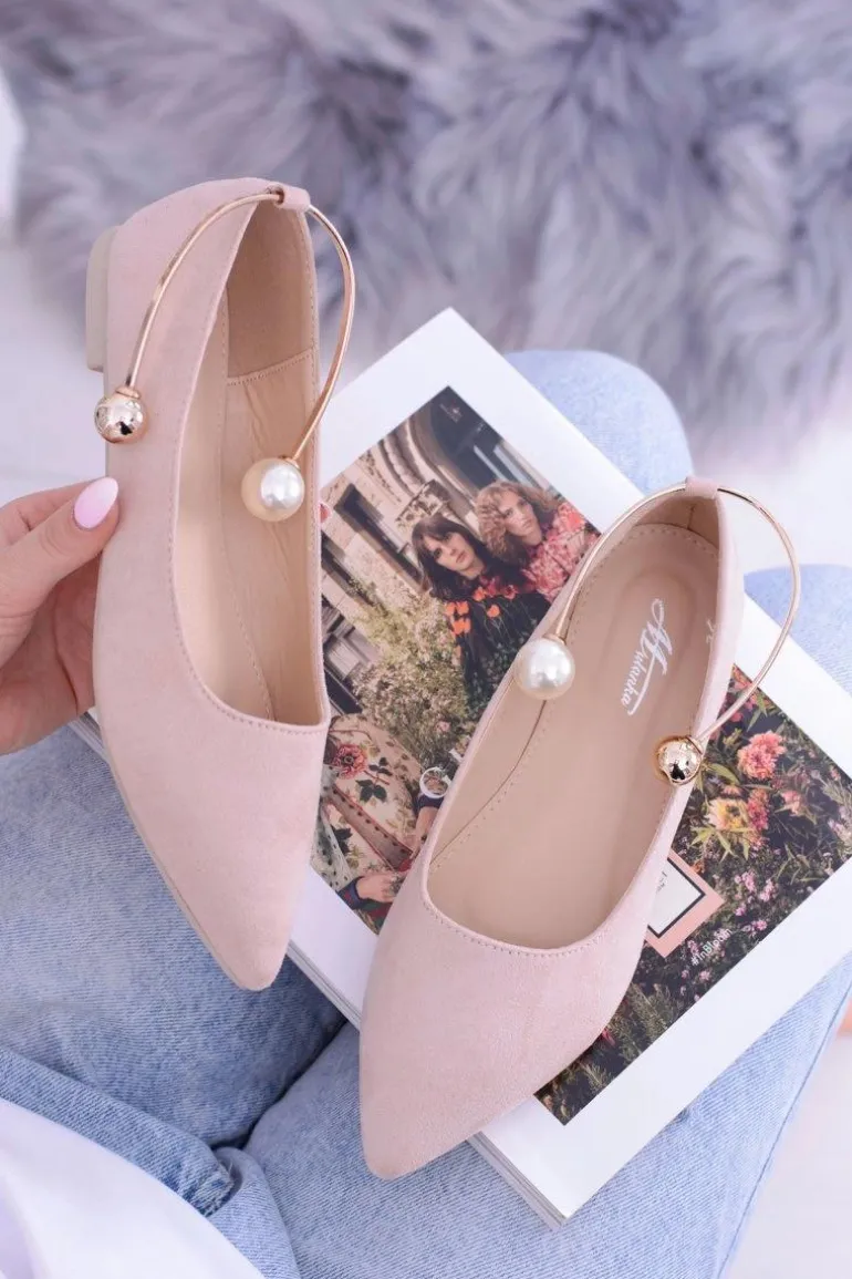 Balerinki Pudrowy Róż Z Bransoletką W Szpic Mami