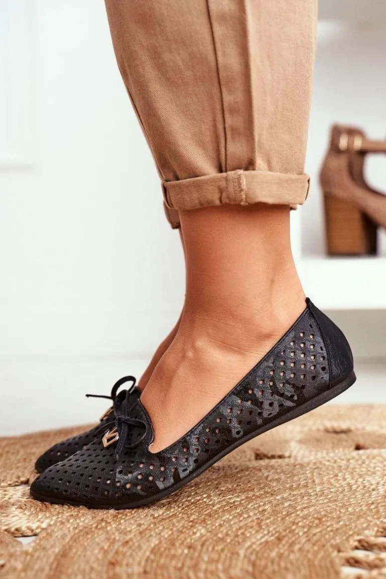 Baleriny Damskie Ażurowe Czarne Manam