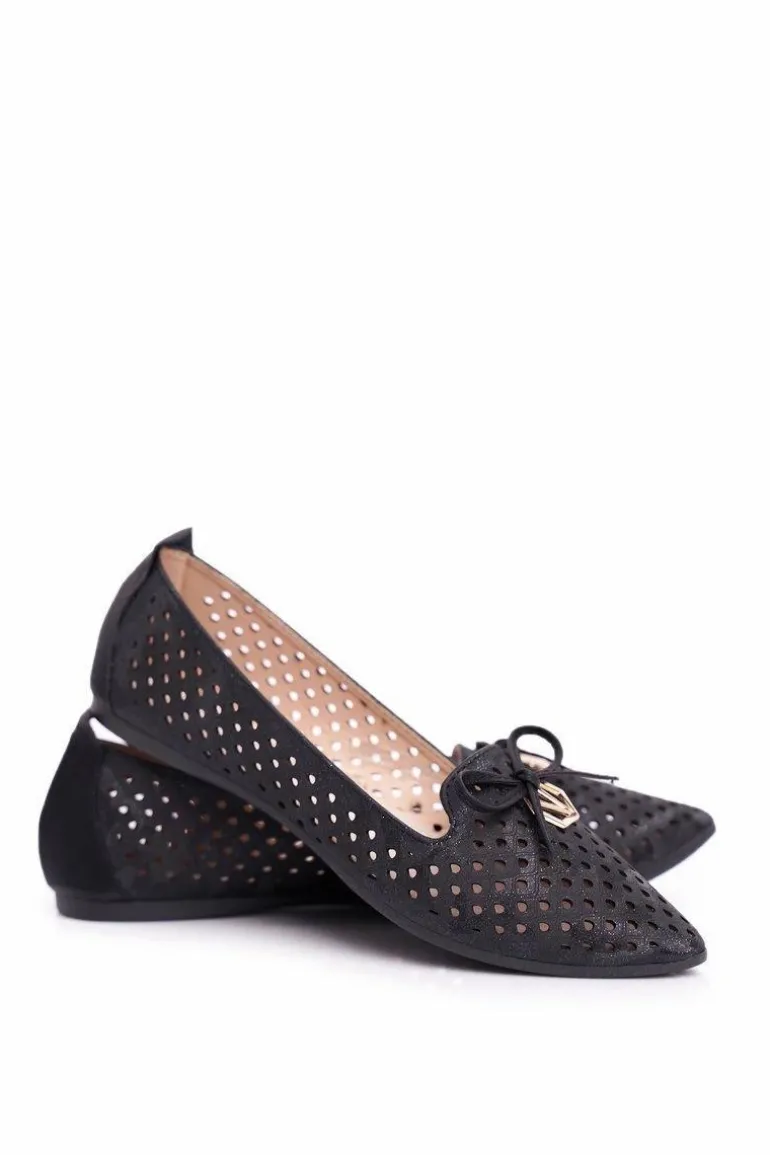 Baleriny Damskie Ażurowe Czarne Manam