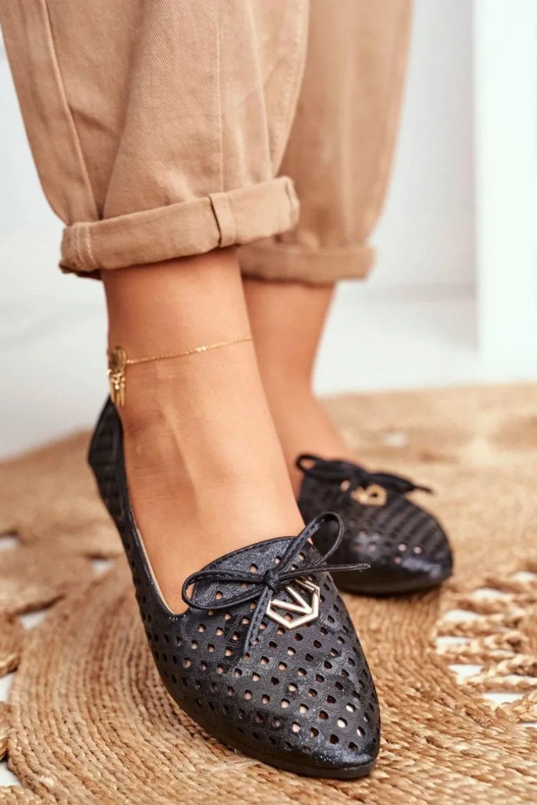 Baleriny Damskie Ażurowe Czarne Manam