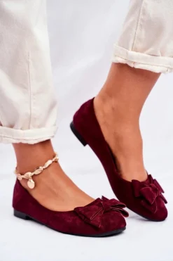 Baleriny Damskie Bordowe Zamszowe Jordos