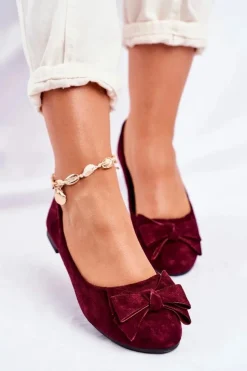 Baleriny Damskie Bordowe Zamszowe Jordos