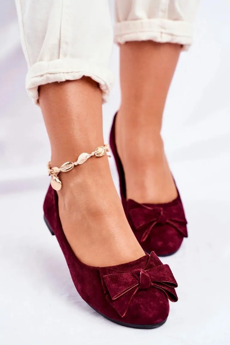 Baleriny Damskie Bordowe Zamszowe Jordos