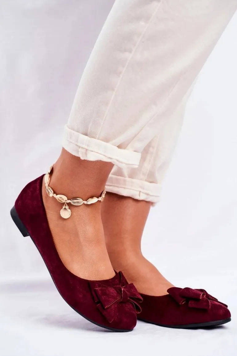 Baleriny Damskie Bordowe Zamszowe Jordos