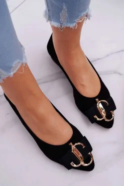 Baleriny Damskie Czarne Zamszowe Portes