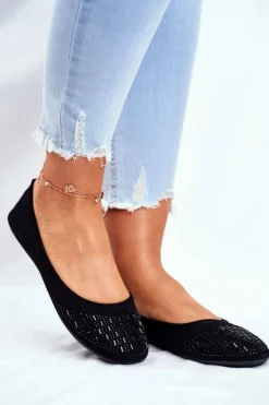 Baleriny Damskie Czarne z Cyrkoniami Amantero