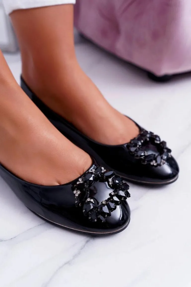 Baleriny Damskie Czarne z Kryształami Decor