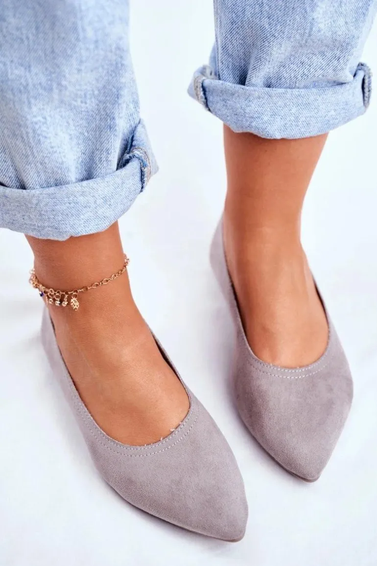 Baleriny Damskie Eko-Zamsz Szare Bellissima