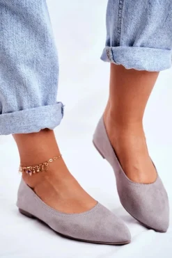 Baleriny Damskie Eko-Zamsz Szare Bellissima