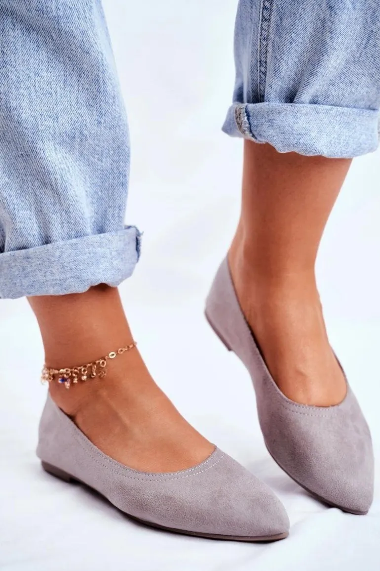 Baleriny Damskie Eko-Zamsz Szare Bellissima