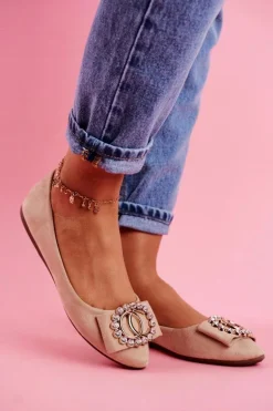 Baleriny Damskie Eko-Zamsz Beżowe Montreal