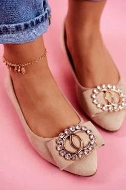 Baleriny Damskie Eko-Zamsz Beżowe Montreal