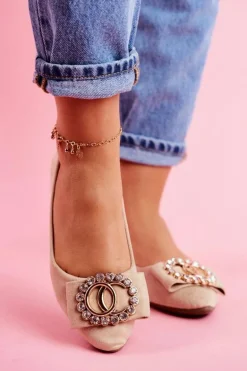 Baleriny Damskie Eko-Zamsz Beżowe Montreal