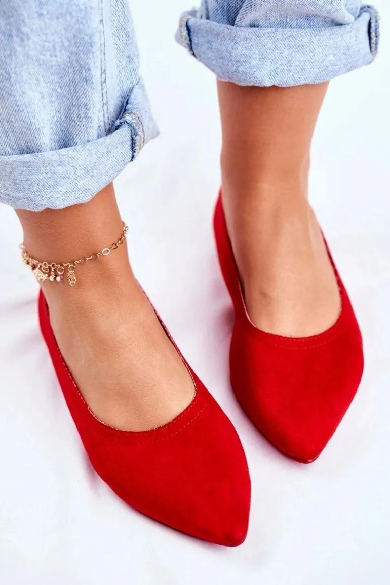 Baleriny Damskie Eko-Zamsz Czerwone Bellissima