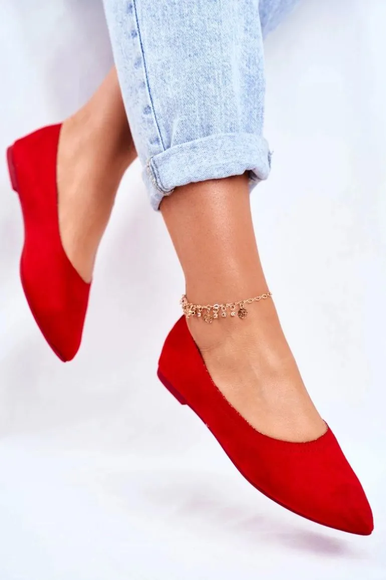 Baleriny Damskie Eko-Zamsz Czerwone Bellissima
