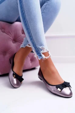 Baleriny Damskie Eleganckie Grafitowe LaDonna