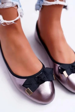 Baleriny Damskie Eleganckie Grafitowe LaDonna