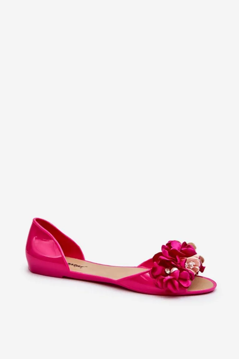 Baleriny Damskie Gumowe Z Kwiatami Fuksja Junikla
