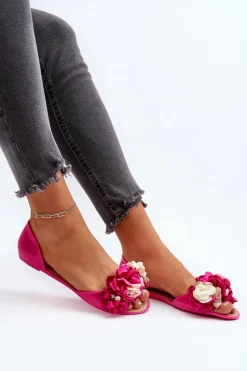 Baleriny Damskie Gumowe Z Kwiatami Fuksja Junikla
