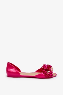 Baleriny Damskie Gumowe Z Kwiatami Fuksja Junikla