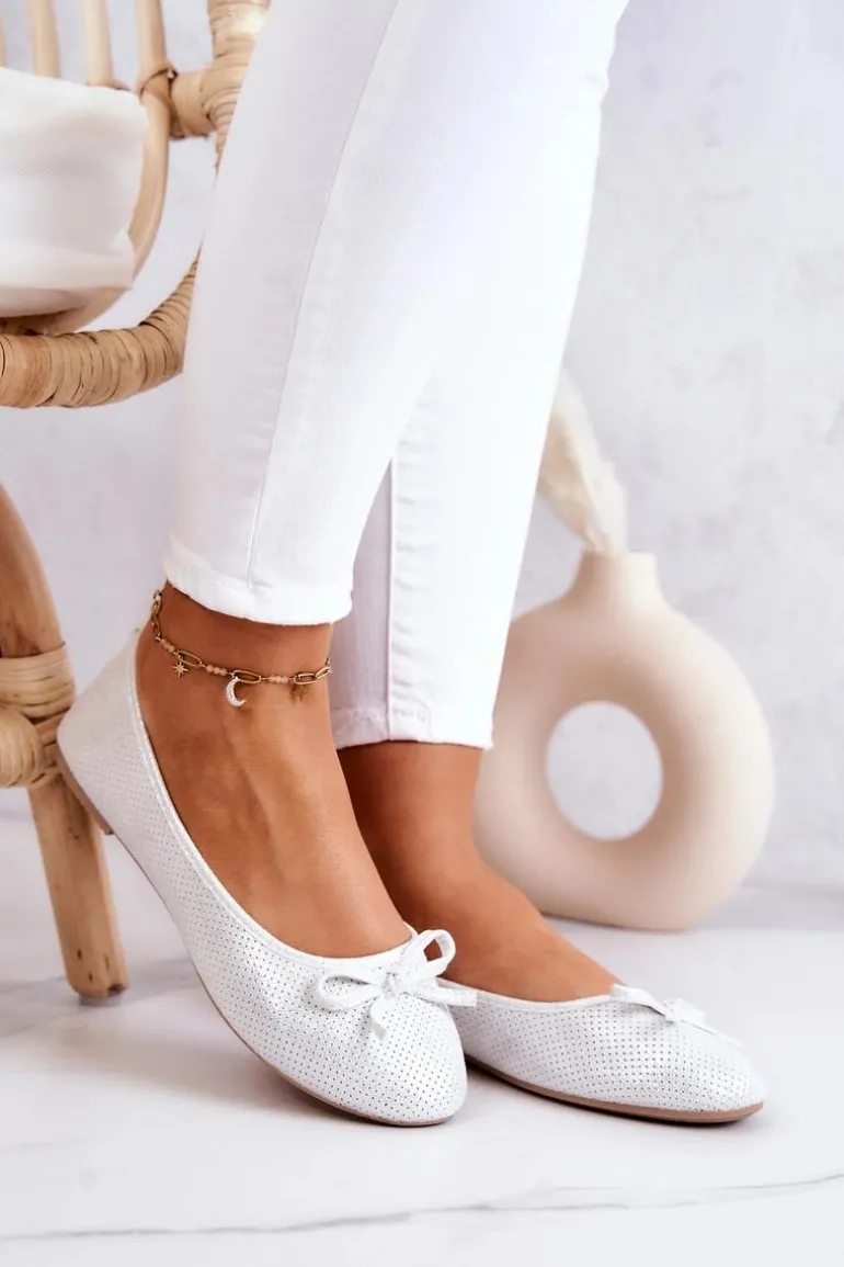 Baleriny Damskie Klasyczne Profilowana Wkładka Białe Fimme