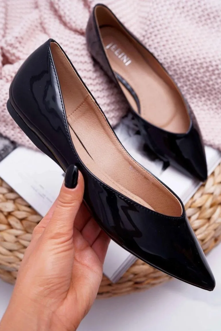 Baleriny Damskie Lakierowane W Szpic Czarne Tell Me