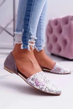 Baleriny Damskie Laura Messi 1110 Skóra Ciemnoszare Augure