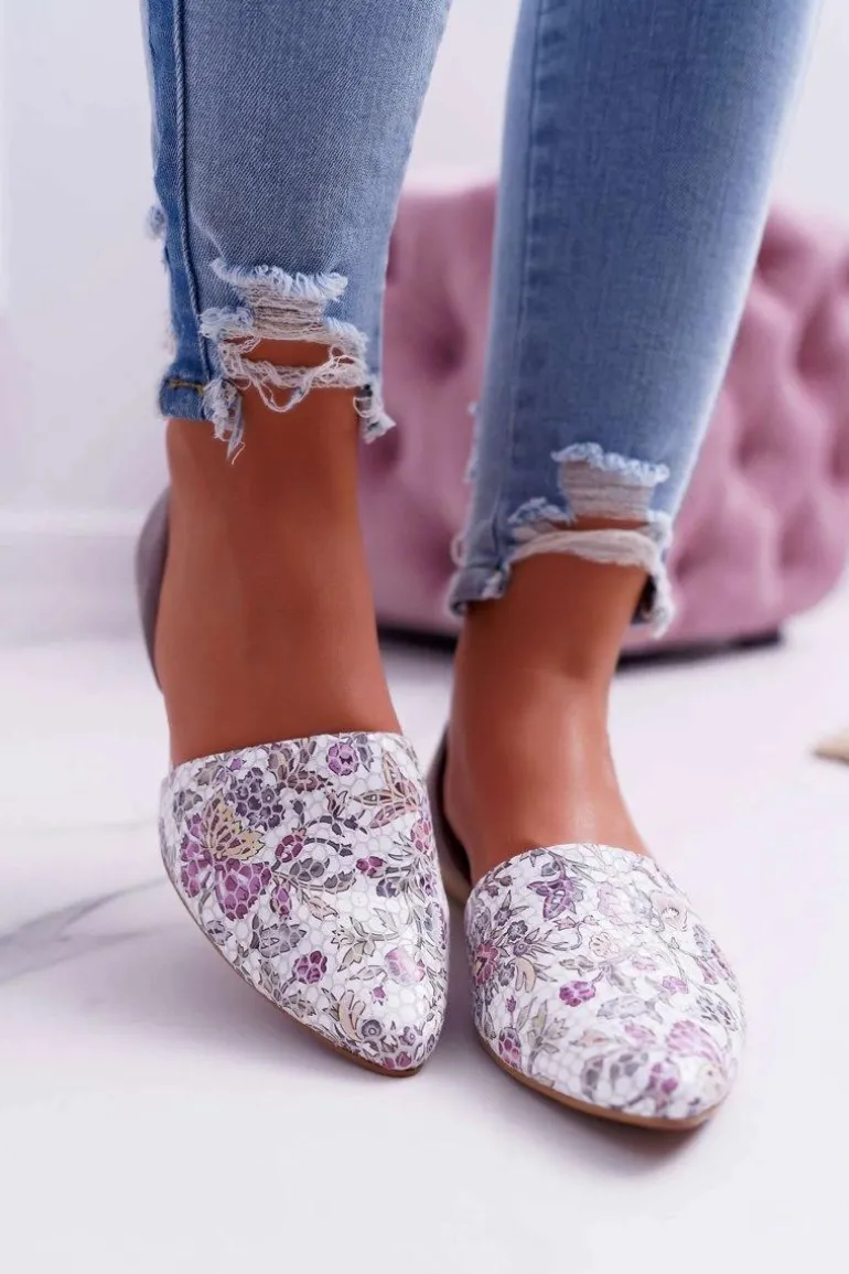 Baleriny Damskie Laura Messi 1110 Skóra Ciemnoszare Augure