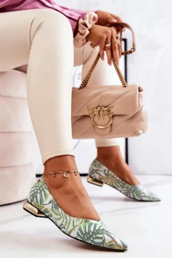 Baleriny Damskie Laura Messi Skórzane Zielone 2193