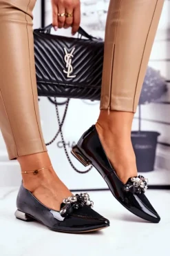 Baleriny Damskie Laura Messi Skórzane Czarne 2157