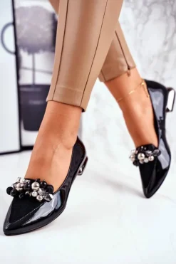 Baleriny Damskie Laura Messi Skórzane Czarne 2157