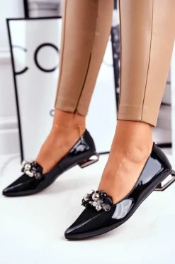 Baleriny Damskie Laura Messi Skórzane Czarne 2157