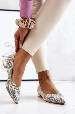 Baleriny Damskie Laura Messi Skórzane Złote 2193