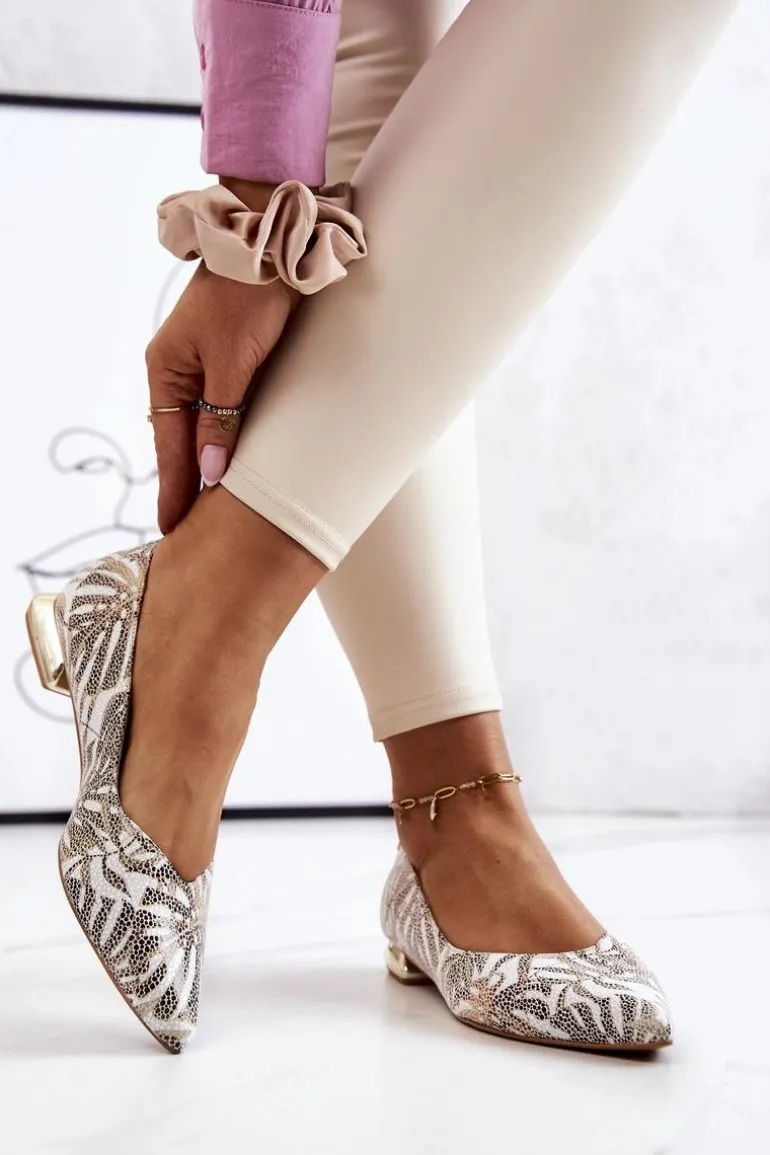 Baleriny Damskie Laura Messi Skórzane Złote 2193