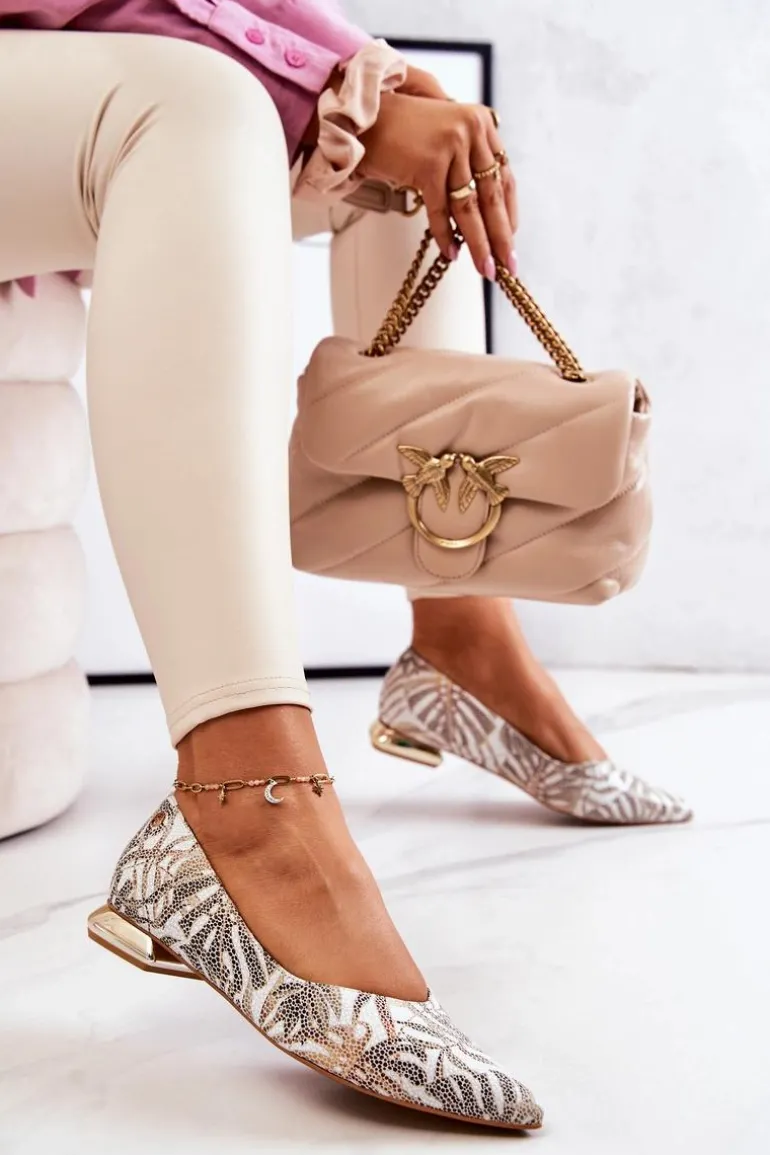 Baleriny Damskie Laura Messi Skórzane Złote 2193