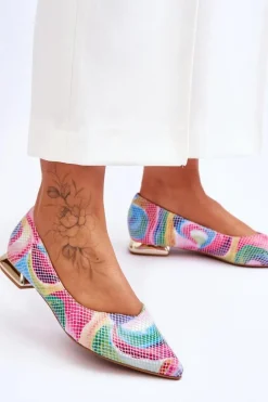 Baleriny Damskie Laura Messi Skórzane Tęczowe 2193