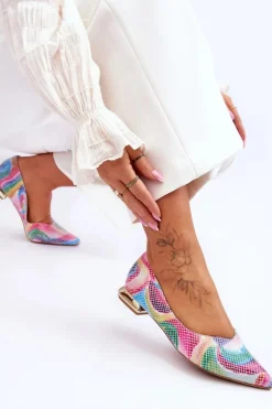 Baleriny Damskie Laura Messi Skórzane Tęczowe 2193