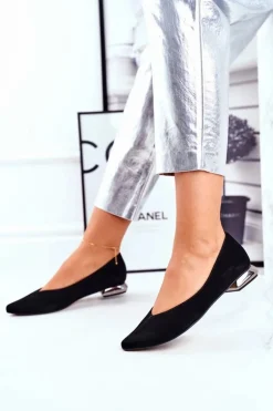 Baleriny Damskie Laura Messi Skórzane Czarne 2149