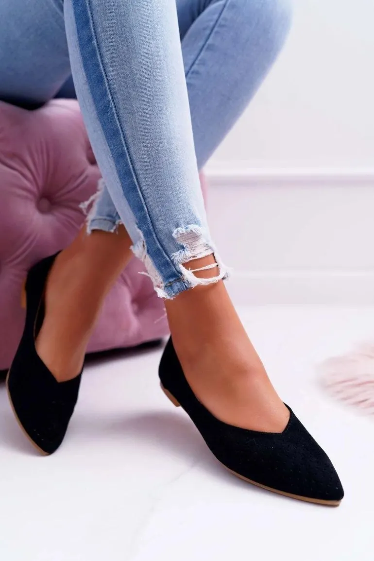 Baleriny Damskie Lu Boo Ażurowe Czarne Dessert