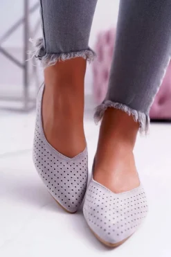 Baleriny Damskie Lu Boo Ażurowe Szare Dessert