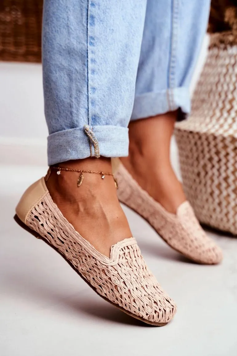 Baleriny Damskie Lu Boo Plecione Beżowe 4Ever