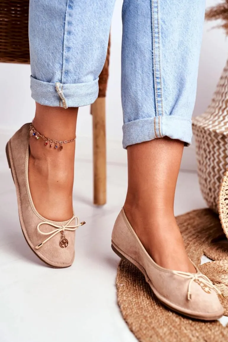 Baleriny Damskie Lu Boo Zamszowe Beżowe Layla