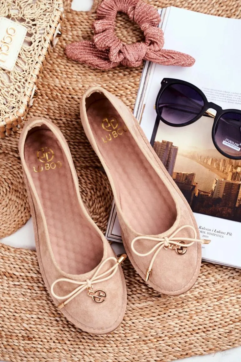 Baleriny Damskie Lu Boo Zamszowe Beżowe Layla